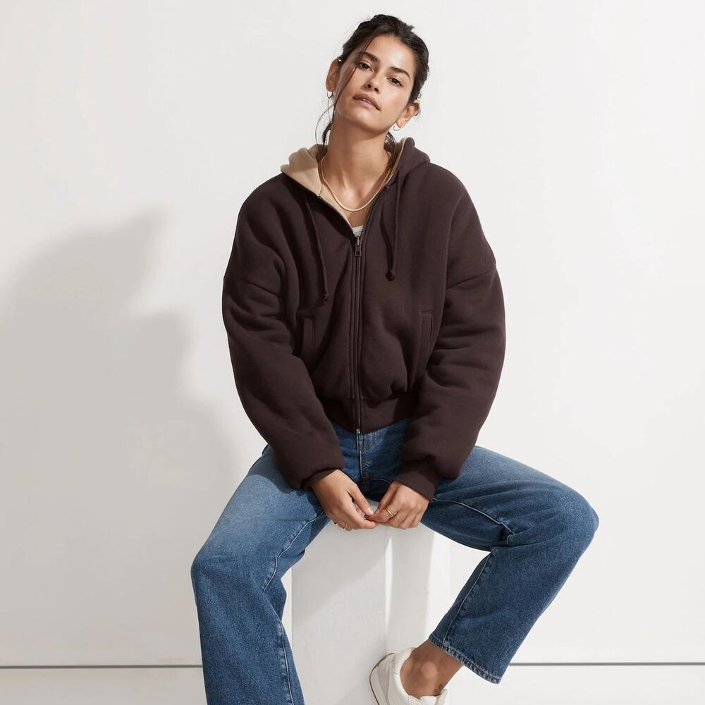 Madewell MWL Reversible Puffer Hoodie Jacket Spiced Raisin Size Large NWT Cotton